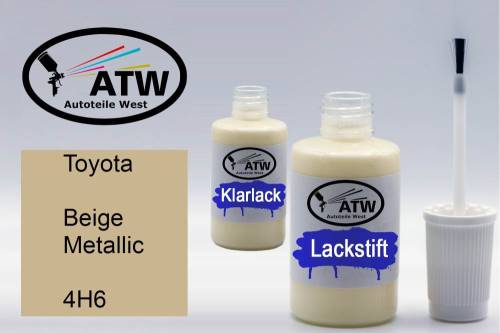 Toyota, Beige Metallic, 4H6: 20ml Lackstift + 20ml Klarlack - Set, von ATW Autoteile West.